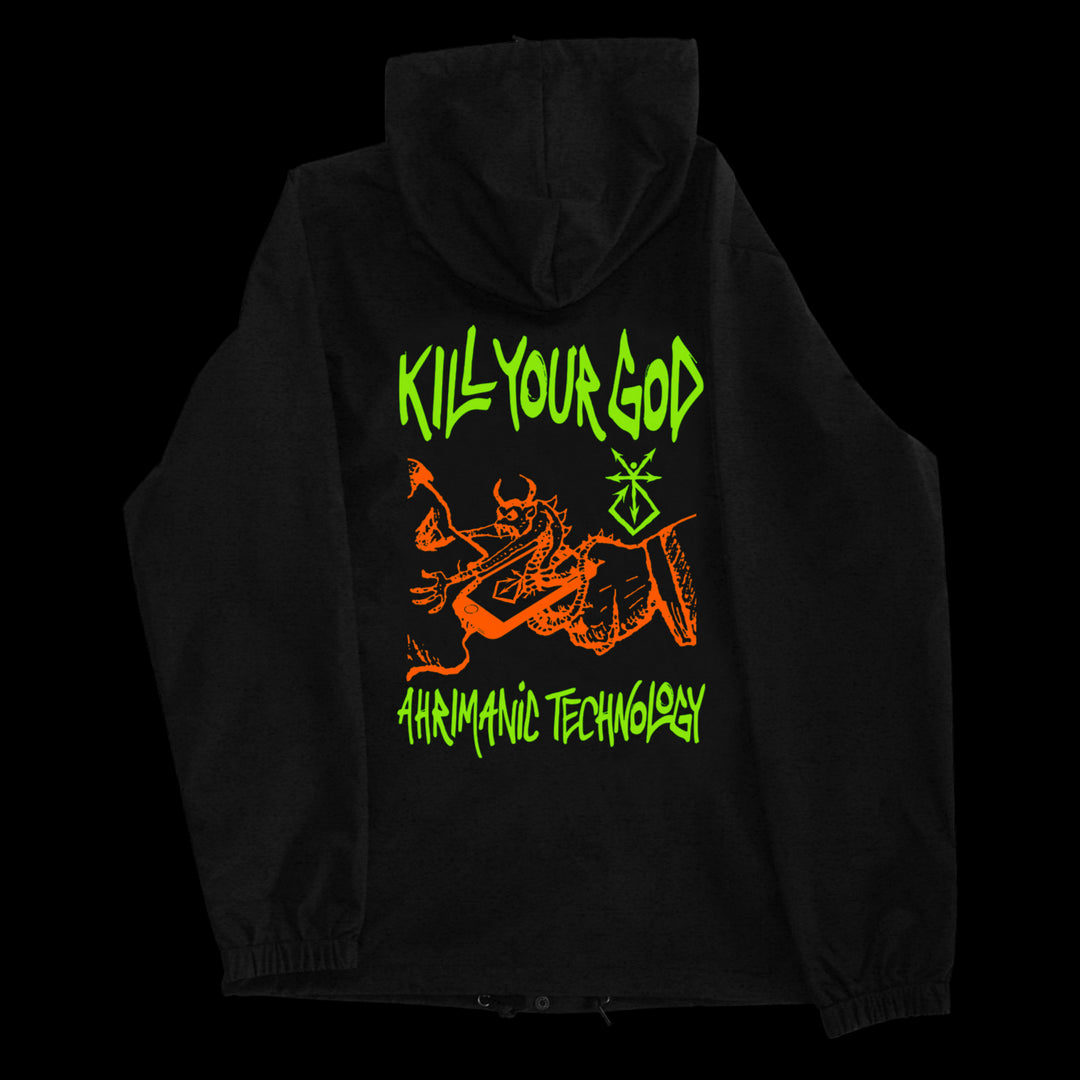 AHRIMANIC TECHNOLOGY II FLUORESCENT EMBROIDERED HOODED WINDBREAKER - Kill Your God