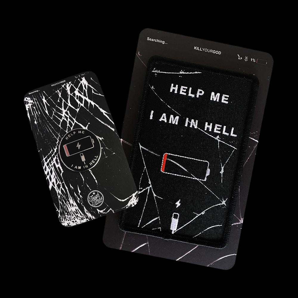 KILL YOUR GOD x TOUGH TIMES: HELP ME I AM IN HELL ENAMEL PIN + PATCH SET - Kill Your God