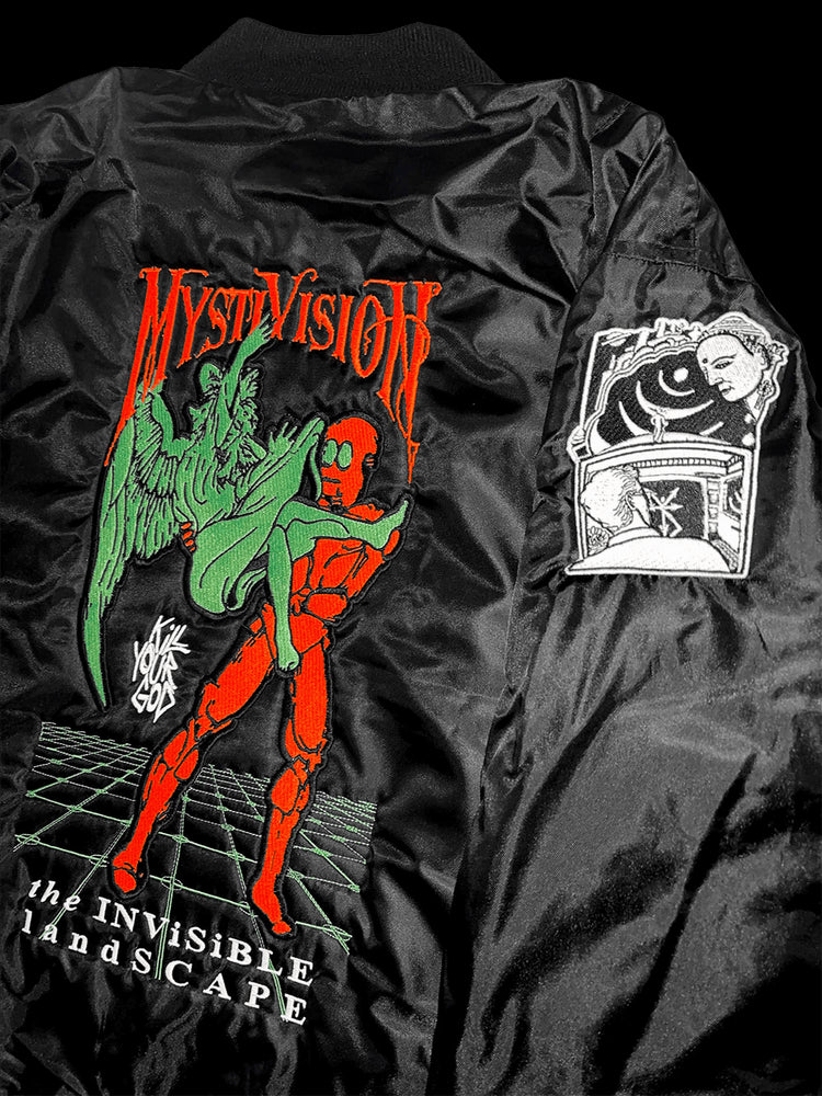 INVISIBLE LANDSCAPE GLOW IN THE DARK & FLUORESCENT EMBROIDERED MA-1 FLIGHT JACKET - Kill Your God