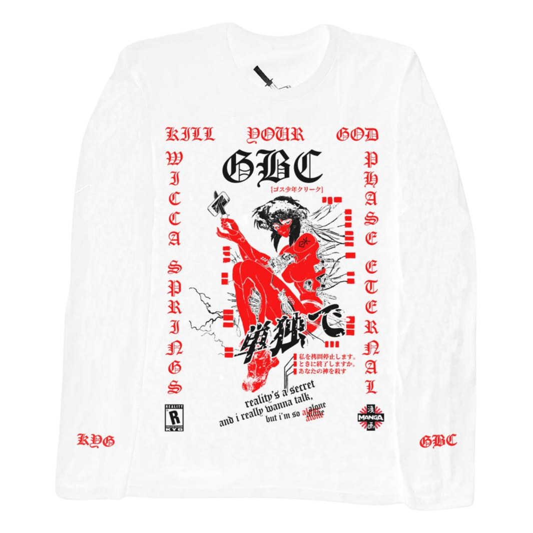 KILL YOUR GOD x WICCA PHASE SPRINGS ETERNAL: ALONE L/S SHIRT (WHITE) - Kill Your God